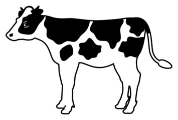 白黒模様のある牛の全身イラスト【横向き】