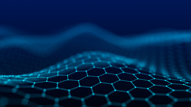 Futuristic blue hexagon background. 3D rendering. Big data visualization.	