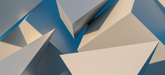 abstract background with lines. Modern Abstract Geometric Shapes Background With Triangles and Squares, Blue and White Colors. 3D Rendering.