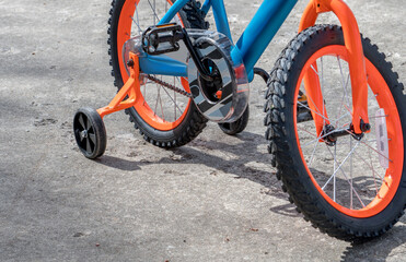 bike with training wheels close up