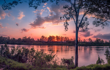 Beautiful Riverside Sunset Panorama