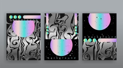 Abstract page templates set, retro wave creative hipster, neon and gradient colors