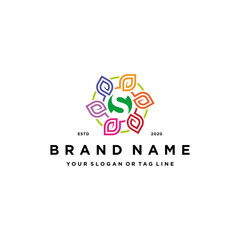 Fototapeta na wymiar letter S leaf colorful logo design and business card vector