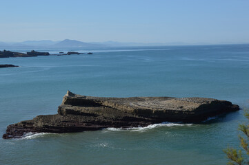 Rock formation in the sea, seascape at tide at the coast of Biarritz in the Bay of Biscay
