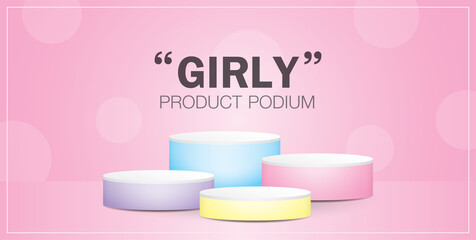 Sweet podium display 3D illustration vector in pastel color style for putting your object. 