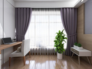 spacious and bright urban residential enclosed balcony design, green plants and household appliances look casual and comfortable