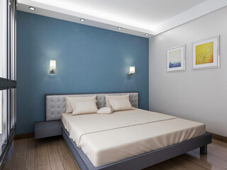  elegant and modern bedroom design, big bed with overcoat cabinet, coffee table, TV, carpet, etc., very comfortable and leisure.