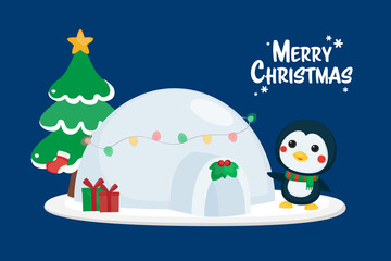 Christmas card with cartoon character, Merry Christmas template.