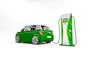 green energy concept. green car isolated on white background. Generic Electric Car, Hybrid Vehicle, Futuristic City Car, Alternative Fuel Vehicle, Electric Vehicle Charging Station