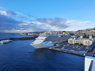 Italy , 8 october 2020 
a ship docking in the harbor. Due to the pandemic the ship had to stop for...