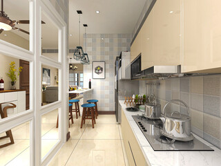 Spacious modern luxurious kitchen with bar design.