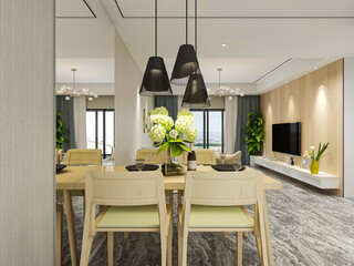 warm dining room area design, wooden table and chair