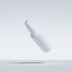 Abstract Image of White Painted Beer Bottle, Floating, Flying, Suspended In Mid Air, Isolated Against White. Created in 3d Software. 3D Render.