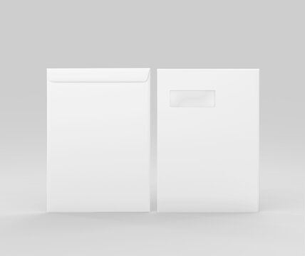 Realistic White Envelope C4/A4 mockup, Blank letter paper, c4 a4 c3 a3 template 3d Rendering isolated on light gray background