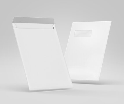 Realistic White Envelope C4/A4 mockup, Blank letter paper, c4 a4 c3 a3 template 3d Rendering isolated on light gray background
