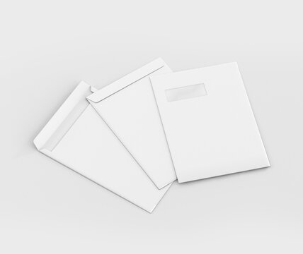 Realistic White Envelope C4/A4 mockup, Blank letter paper, c4 a4 c3 a3 template 3d Rendering isolated on light gray background