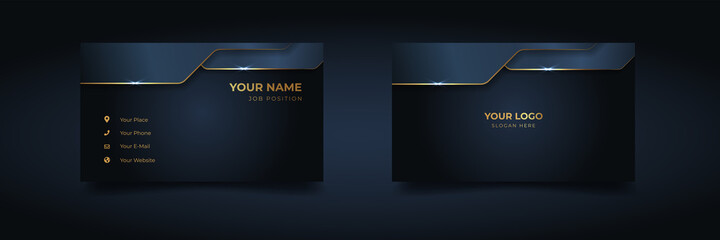 Luxury and elegant dark black navy business card design with gold style minimalist print template