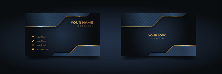 Luxury and elegant dark black navy business card design with gold style minimalist print template