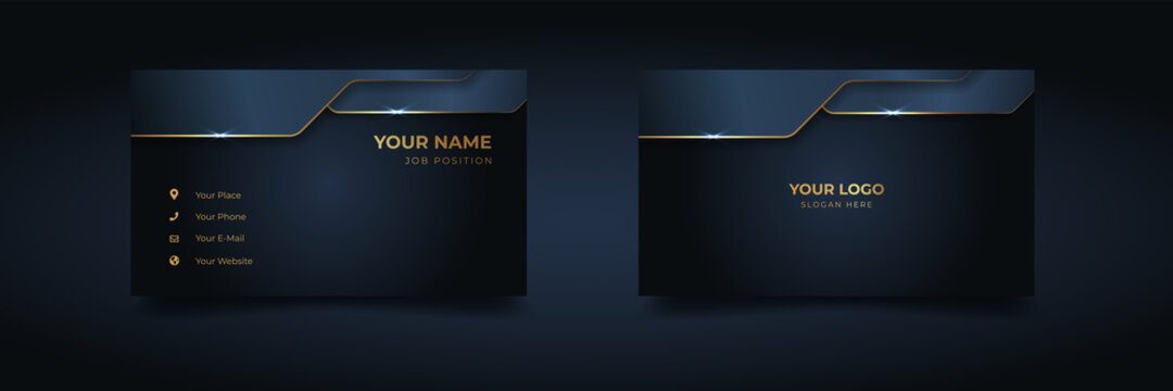 Luxury and elegant dark black navy business card design with gold style minimalist print template