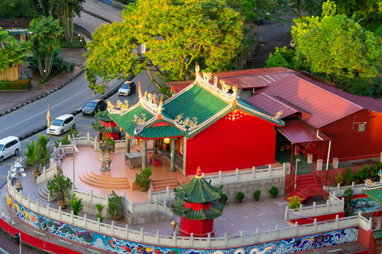 KUCHI, MALAYSIA - May 01, 2013: Aerial vibrant and colorful Tua Pek Kong Temple in Kuching, Sarawak, Malaysia