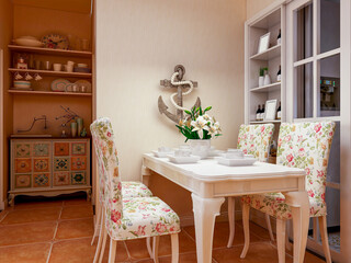  spacious dining room design next to the modern kitchen, with a beautiful dining table and greenery