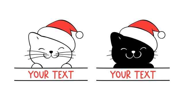 Draw cat monogram frame For Christmas.