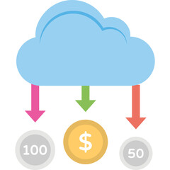 
Flat vector icon of a cloud and money symbolising remote earnings
