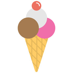
A cone ice cream with a cherry on top
