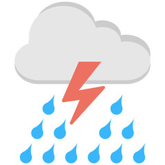 
A flat design icon of thunderstorm and heavy rain
