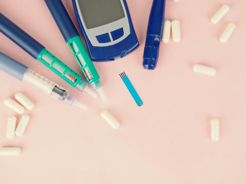 Diabetic Treatment. World Diabetes Day. Items for daily monitoring.