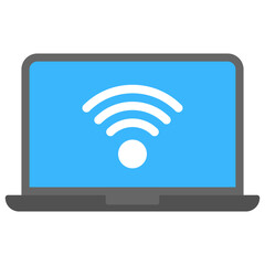 
Flat icon of a laptop with Wifi signals on it 
