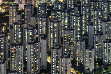Fototapeta na wymiar Night aerial view of high-rise residential buildings in Seoul