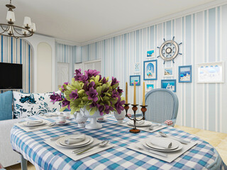  spacious dining room design next to the modern kitchen, with a beautiful dining table and greenery