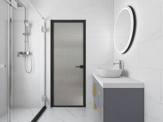 Clean modern residential bathroom and toilet design, which is equipped with washstand, toilet and shower equipment, etc.