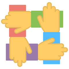 Obraz premium Hands interlocking with each other, symbolic teamwork hands connection, flat vector icon 