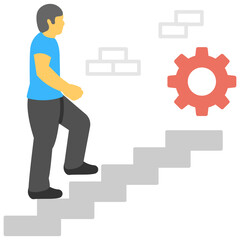 
Businessman stepping up a staircase, career and business concept, flat vector icon 
