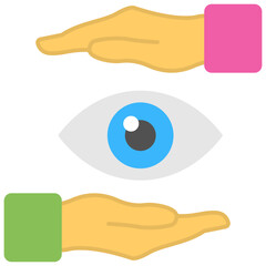 
An eye between hands, flat icon of shared vision
