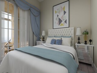 elegant and modern bedroom design, big bed with overcoat cabinet, coffee table, TV, carpet, etc., very comfortable and leisure.