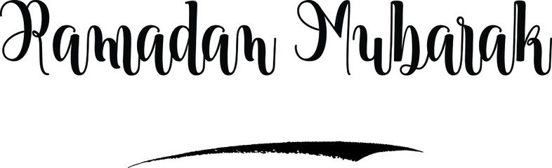 Ramadan Mubarak Bold Cursive Calligraphy Black Color Text On White Background