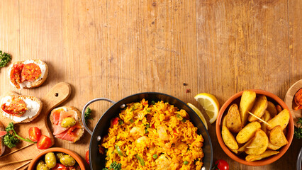 assorted of spanish food- paella, tapas