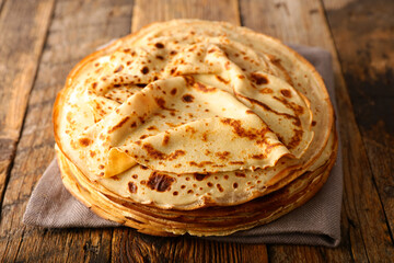 stackof crepe on wood background