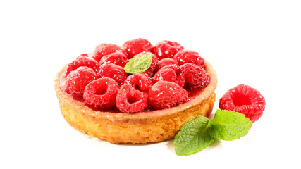 raspberry tart isolated on white background
