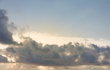 Fototapeta na wymiar Beautiful blue sky with clouds and sun behind them.