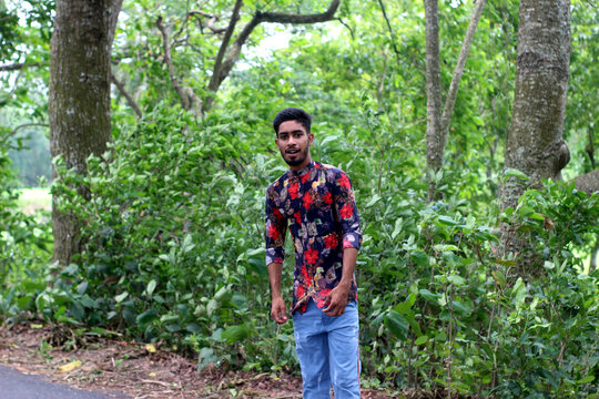 the teenager costs on a footpath in the wood