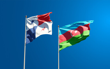 Beautiful national state flags of Panama and Azerbaijan together at the sky background. 3D artwork concept.