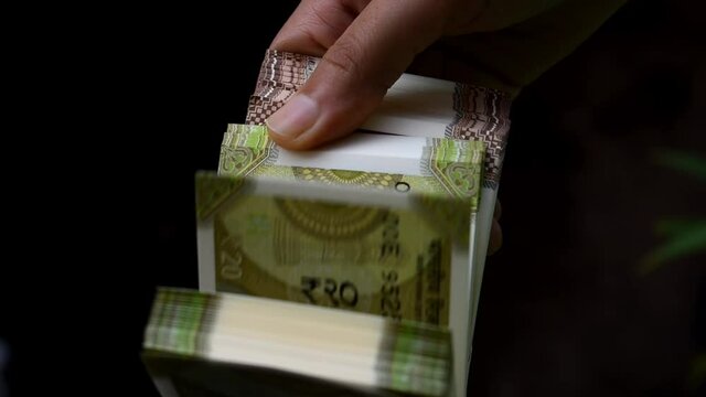 Superfast Indian currency notes counting by women hand.