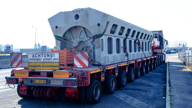 Giant Engine On A Low Loader Truck In Austria