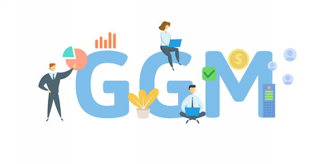 GGM, Gordon Growth Model. Concept with keyword, people and icons. Flat vector illustration. Isolated on white background.