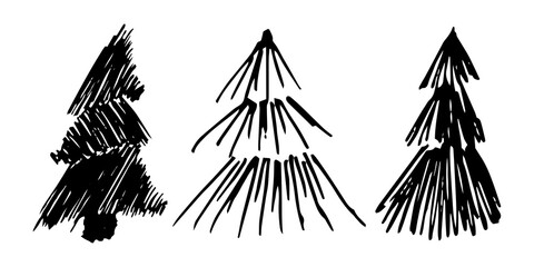 A set of 3 hand-drawn Christmas trees.