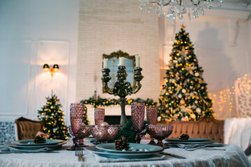 Christmas tree with Christmas toys, lights and garlands